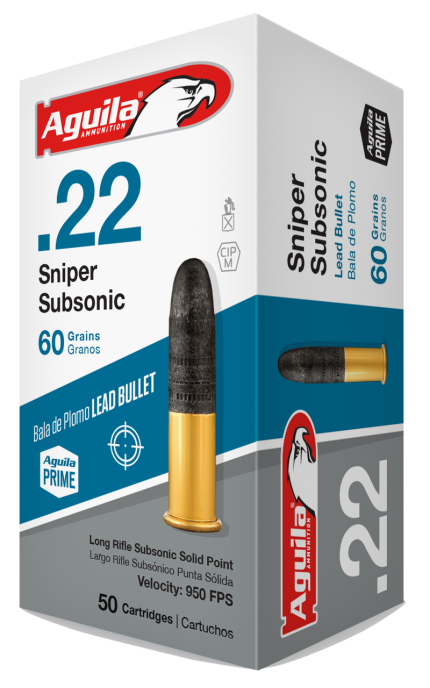 Aguila 22LR Ammunition Sniper SubSonic 60 Grain Lead Round Nose 50 rounds