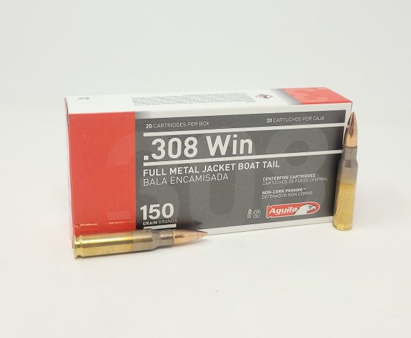 Aguila 308 Win Ammunition 1E308110 150 Grain Full Metal Jacket Boat Tail Case of 500 Rounds