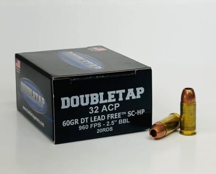 DoubleTap 32 Auto Ammunition Lead Free 32A60X 60 Grain Solid Copper Hollow Point 20 Rounds