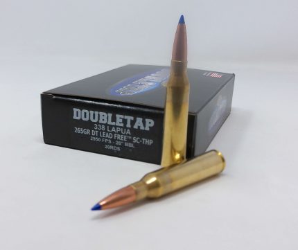 DoubleTap 338 Lapua Ammunition Lead Free 338L265X 265 Grain Solid Copper Tipped Hollow Point 20 Rounds