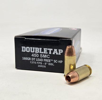 DoubleTap 450 SMC Ammunition Lead Free 450S160X 160 Grain Solid Copper Hollow Point 20 Rounds
