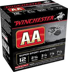 Winchester 12 Gauge Ammunition AASC127TB Sporting Clays TrAAcker Black 2-3/4" #7.5 1300fps 1-1/8oz CASE 250 rounds