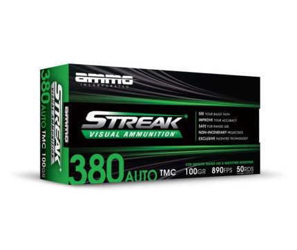 Ammo Inc 380 Auto Ammunition Green Streak Visual AI380100TMCSTRKGRN50 100 Grain Total Metal Coating 50 Rounds