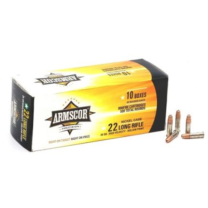 Armscor 22 Long Rifle Ammunition 50308 40 Grain Hollow Point Nickel Plated High Velocity BRICK 500 Rounds