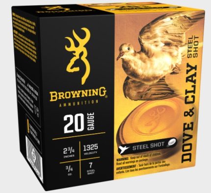 Browning 20 Gauge Ammunition Steel Dove & Clay B193832027 2-3/4" #7 Steel Shot 3/4oz 1325fps 25 Rounds