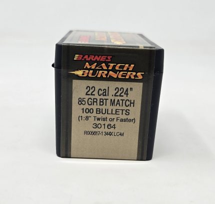 Barnes 22 Cal (.224 Dia) Reloading Bullets Match Burner B30164 85 Grain Boat Tail Hollow Point 100 Pieces