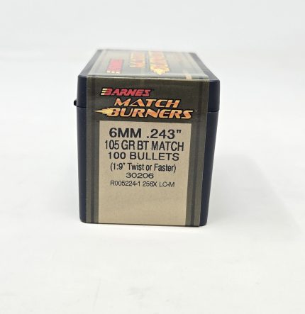 Barnes 6mm (.243 Dia) Reloading Bullets Match Burner B30206 105 Grain Boat Tail Hollow Point 100 Pieces