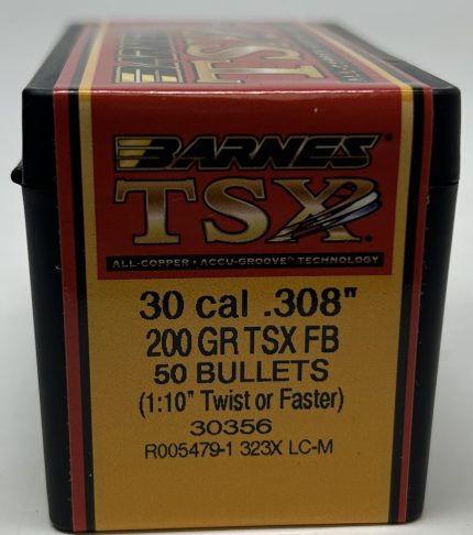 Barnes 30 Cal (.308 Dia) Reloading Bullets Copper TSX B30356 200 Grain Flat Base Hollow Point 50 Pieces