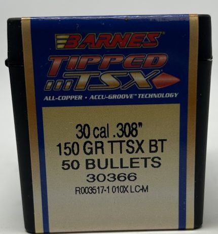 Barnes 30 Cal (.308 Dia) Reloading Bullets Copper TTSX B30366 150 Grain Boat Tail Ballistic Tip 50 Pieces