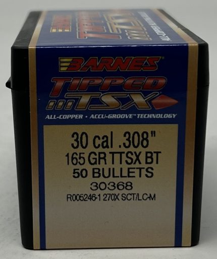 Barnes 30 Cal (.308 Dia) Reloading Bullets Copper TTSX B30368 165 Grain Boat Tail Ballistic Tip 50 Pieces