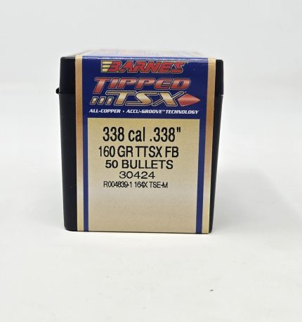 Barnes 338 Cal (.338 Dia) Reloading Bullets Copper TTSX B30424 160 Grain Flat Base Ballistic Tip 50 Pieces