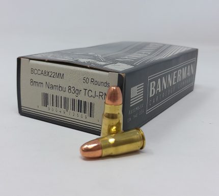 Bannerman 8mm Nambu Ammunition BCCA8X22MM 83 Grain Total Copper Jacket Round Nose 50 Rounds