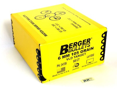 Berger 6mm (.243 Dia) Reloading Bullets 105 Grain VLD Target 500 Pieces