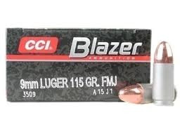 CCI 9mm Blazer 3509 115 Grain Full Metal Jacket 50 rounds