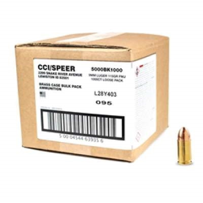 CCI 9mm Ammunition Blazer Brass 5000BK1000 115 Grain Full Metal Jacket Bulk Pack of 1000 Rounds