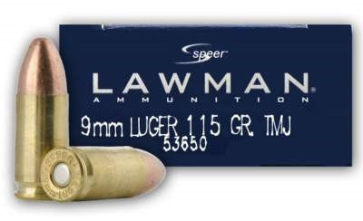 CCI 9mm Luger Ammunition Lawman 53650 115 Grain Full Metal Jacket 50 Rounds