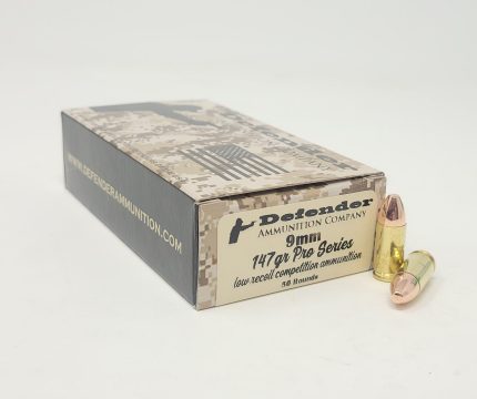 Defender 9mm Ammunition Pro Series Low Recoil Competition DEF9147COMPN 147 Grain Full Metal Jacket 50 Rounds