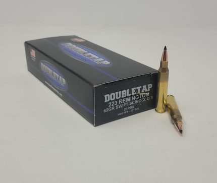 DoubleTap 223 Rem Ammunition 223R62SS 62 Grain Swift Scirocco Ballistic Tip 20 Rounds
