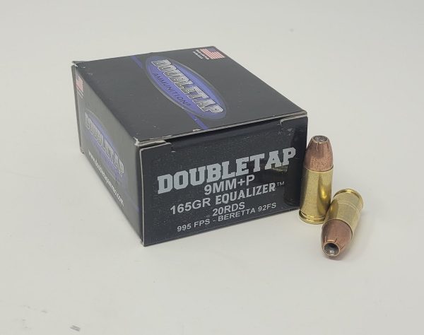 Double Tap 9mm +P Ammunition 9MM165EQ 165 Grain Equalizer Hollow Point 20 Rounds
