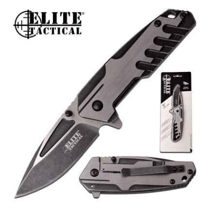 Elite Tactical Brushed Drop Point Blade Spring Assisted Knife ETA1009