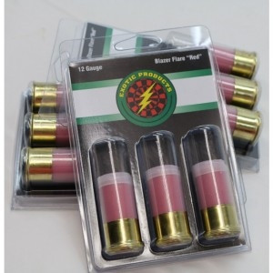 Exotic 12 Gauge Ammunition  1-3/4" Daytime Visible Red Flare 3 rounds