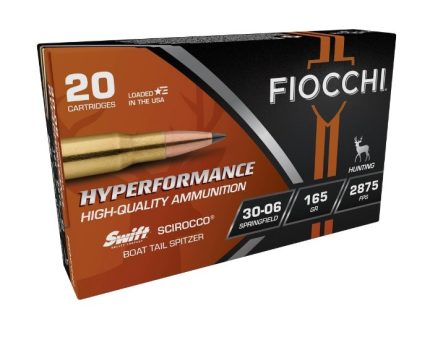 Fiocchi 30-06 Ammunition Hyperformance FI3006SCA 165 Grain Swift Scirocco Boat Tail Spitzer 20 Rounds