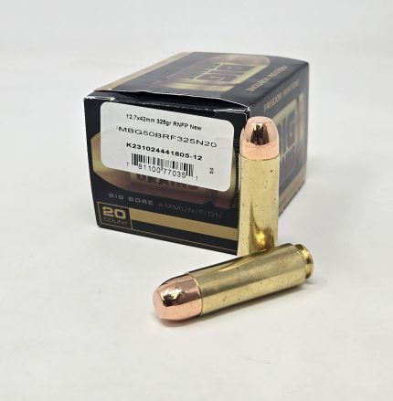 Freedom Munitions 12.7x42mm (50 Beowulf) Ammunition Big Grains FMBG50BRF325N20 325 Grain Round Nose Flat Point Full Metal Jacket 20 Rounds