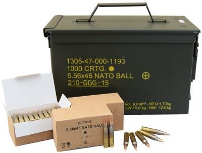 GGG 5.56x45mm NATO Ammunition M855 SS109 62 Grain FMJ Penetrator Steel Core Ammo Can 1000 rounds
