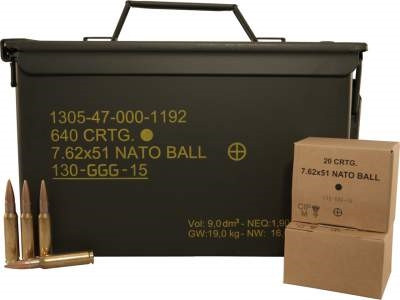 GGG 7.62x51mm NATO Ammunition M80 147 Grain FMJ Ammo Can M2A1 Ammo Can 640 rounds