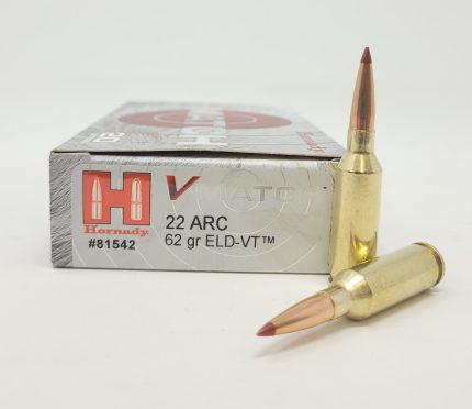 Hornady 22 ARC Ammunition V-Match H81542 62 Grain ELD-VT 20 Rounds