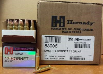Hornady 17 Hornet H83006 25 gr JHP CASE 500 rounds