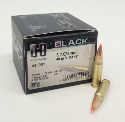 Hornady 5.7x28mm Ammunition Black H90001 40 Grain V-Max 25 Rounds