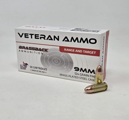 Hyperion Veteran Ammo 9mm Ammunition Brass Plated Steel Case HMBX9124BPSTEEL 124 Grain Full Metal Jacket 50 Rounds