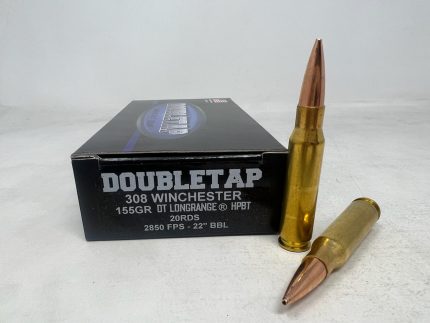 DoubleTap 308 Winchester Ammunition 308W155HP 155 Grain Longrange Hollow Point Boat Tail 20 Rounds