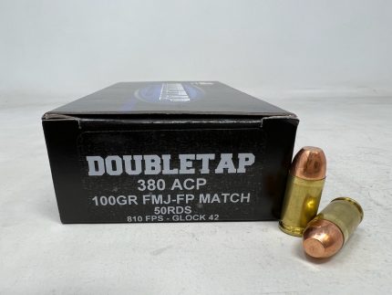 DoubleTap 380 ACP Ammunition 380ACP100FMJ 100 Grain Full Metal Jacket Flat Point Match 50 Rounds
