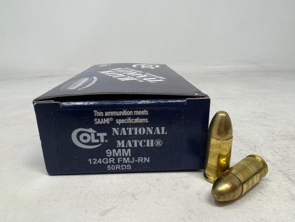 DoubleTap Colt National Match 9mm Luger Ammunition 9M124FMJCT 124 Grain Full Metal Jacket Round Nose 50 Rounds