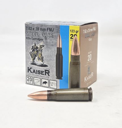 Kaiser 7.62x39mm Ammunition Lacquered Steel Case KSR76239 123 Grain Full Metal Jacket 20 Rounds