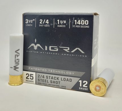 Migra 12 Gauge Ammunition Non-Toxic Waterfowl M12LS24 3-1/2" #2/4 Stacked Steel Shot 1-5/8oz 1400fps 25 Rounds