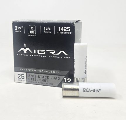 Migra 12 Gauge Ammunition Steel Custom Waterfowl M12LSS2BB 3-1/2" #2 & BB Stack Load 1-3/8oz 1425fps 25 Rounds