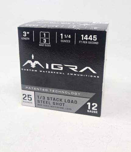 Migra 12 Gauge Ammunition Steel Custom Waterfowl M12SS13 3" #1 & #3 Stack Load 1-1/4oz 1445fps 25 Rounds
