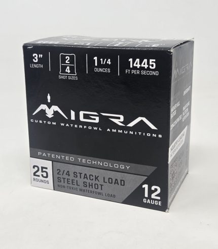 Migra 12 Gauge Ammunition Steel Custom Waterfowl M12SS24 3" #2 & #4 Stack Load 1-1/4oz 1445fps 25 Rounds