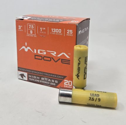 Migra 20 Gauge Ammunition Dove M20UD759 3" #7.5 And #9 Mixed Shot 1-1/4oz 1300fps 25 Rounds