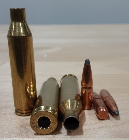 Federal .243 Brass Once Fired Deprimed WIth Hornady 100 Grain Boat Tail Soft Point Projectile MCC243BRASS100GRBTSPCP Combo Pack 100 Pieces