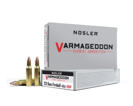Nosler 221 Rem Fireball Ammunition Varmageddon NOS65120 40 Grain Flat Base Hollow Point 20 Rounds