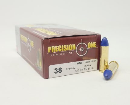 Precision One 38 Special Ammunition PONE1601 125 Grain Round Nose Blue Bullet 50 Rounds