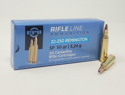 Prvi PPU 22-250 Rem Ammunition Rifle Line PP22250SP2 50 Grain Soft Point 20 Rounds