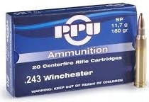 Prvi PPU 243 Win Ammunition PP251 100 Grain Soft Point 20 Rounds