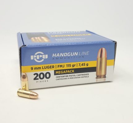 Prvi PPU 9mm Ammunition PPH9F1M 115 Grain Full Metal Jacket Mega Pack 200 Rounds