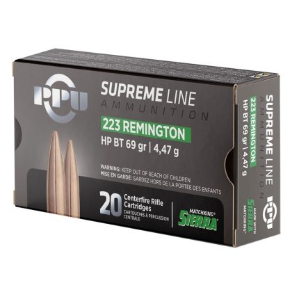 Prvi PPU 223 Rem Ammunition Supreme Line PPMK223 69 Grain Sierra Matchking Hollow Point Boat Tail 20 Rounds