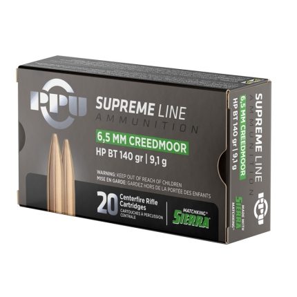 Prvi PPU 6.5mm Creedmoor Ammunition Supreme Line PPMK65C 140 Grain Sierra Matchking Hollow Point Boat Tail 20 Rounds